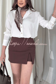 Satin Texture Long Sleeve Loose Shirt | Office Blouse