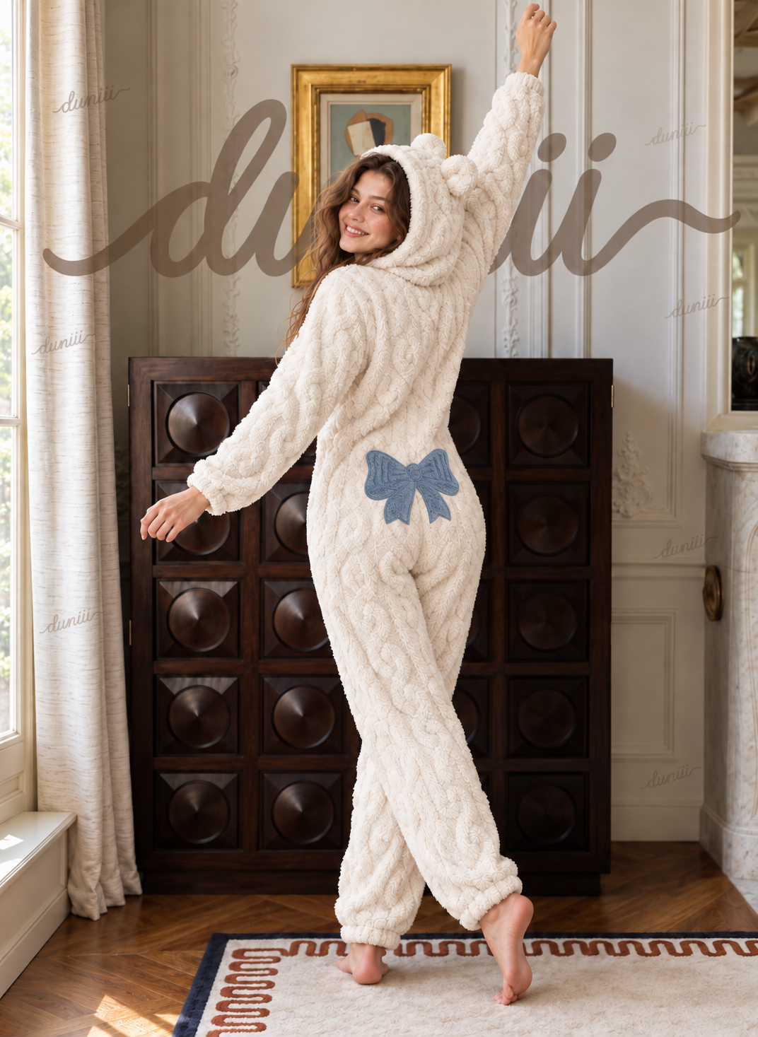 Duniii Original Bear-Ear Hooded Romper with Back Bow