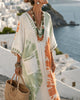 Kaftan Maxi-kjole med V-hals og grøn orange stribedetalje