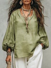 Sage Linen Blouse & Relaxed White Trousers Pants Set