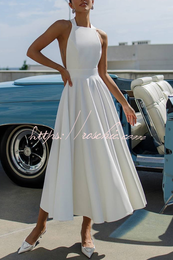 Robe midi avec nœud papillon et col licou – Style cintrant la taille