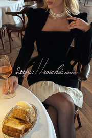 Velvet Square Neck Mini Dress with Pearl Back Detail