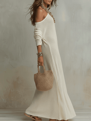 Ivory One-Shoulder Textured Maxi Dress – Bohemian Style