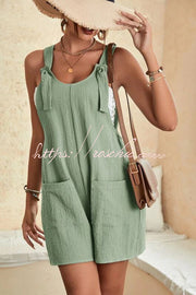 Linen Blend Sleeveless Romper with Pockets – Loose Fit