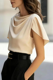 Satin Drape Short Sleeve Top – Casual Loose Fit