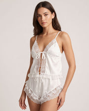 Delicate Lace Tie-Front Cami & Shorts Pajama Set