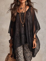 Sheer Oversized Top and Wide-Leg Pants Set
