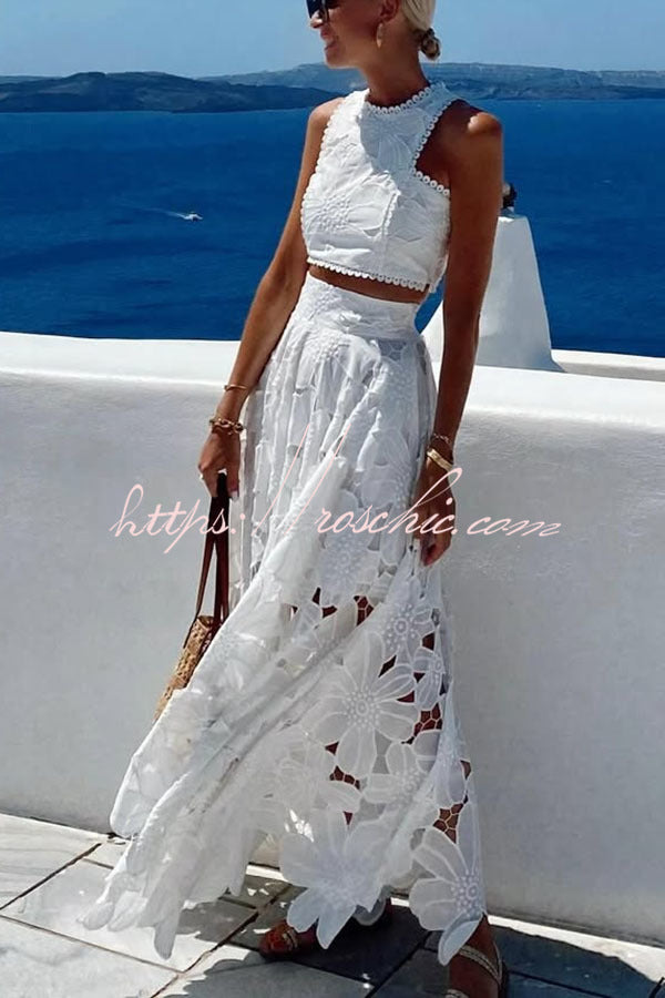 Floral Crochet Lace Crop Top & Maxi Skirt Set