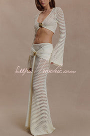 Knit Crop Top & Maxi Skirt Set with Hardware Detail