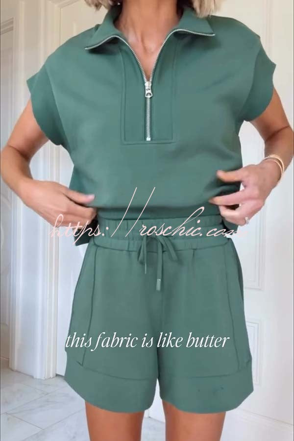 Buttery-Soft Half-Zip Short Sleeve Top and Shorts Set