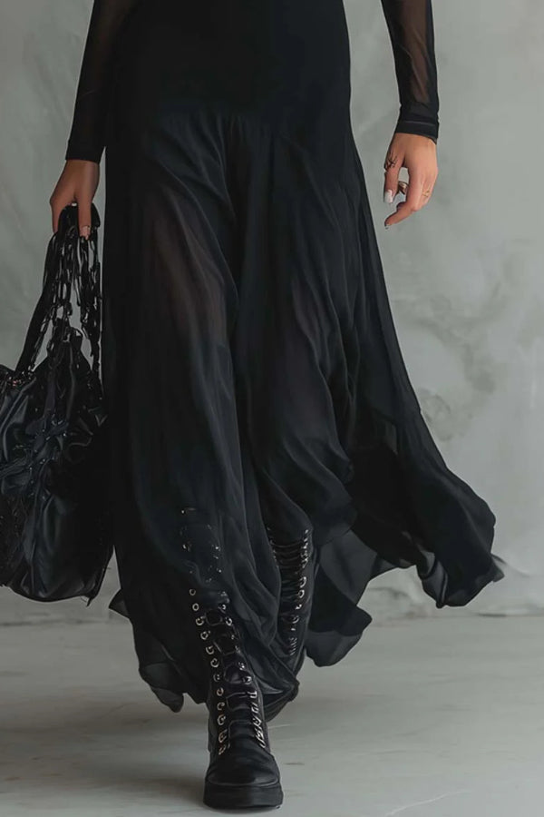 Robe longue à panneaux en maille – Coupe ajustée à manches longues