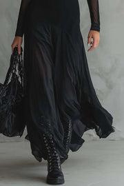 Robe longue à panneaux en maille – Coupe ajustée à manches longues