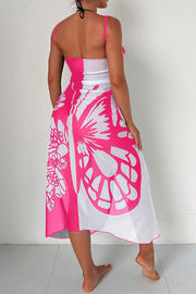 Butterfly Print Color-Block Midi Dress – Resort Cover-Up