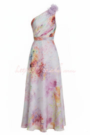 Chiffon 3D Floral One-Shoulder Maxi Dress | A-Line Gown