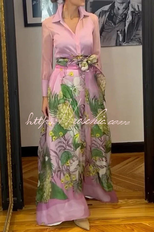 Tulle Floral Print Maxi Skirt with Elastic Waist and Pockets