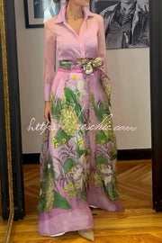 Tulle Floral Print Maxi Skirt with Elastic Waist and Pockets