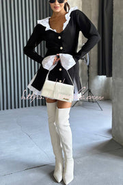 Ruffled Patchwork Blazer Mini Dress – Long Sleeve Shirt Collar