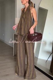 Striped Linen Blend Halter Top & Wide Leg Pants Set