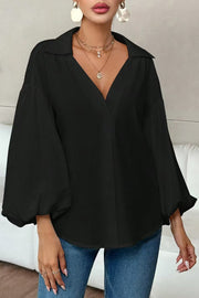 Polka Dot Puff Sleeve Collared Loose Blouse