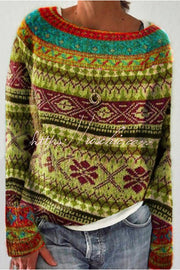 Color Block Crew Neck Pullover Sweater – Loose Fit