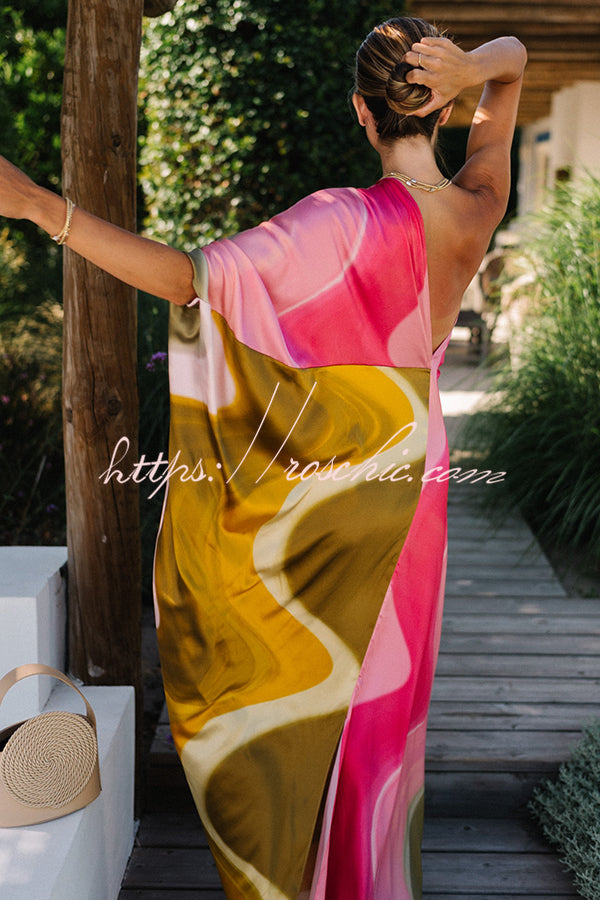 Satin Tie Dye One Shoulder Maxi Dress | Vacation Style