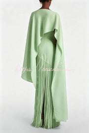 Fringed Hem Maxi Gown with Detachable Shawl Detail