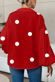 Polka Dot Puff Sleeve Collared Loose Blouse