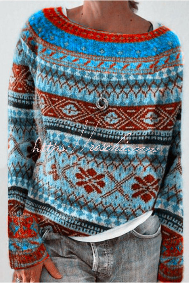 Color Block Crew Neck Pullover Sweater – Loose Fit
