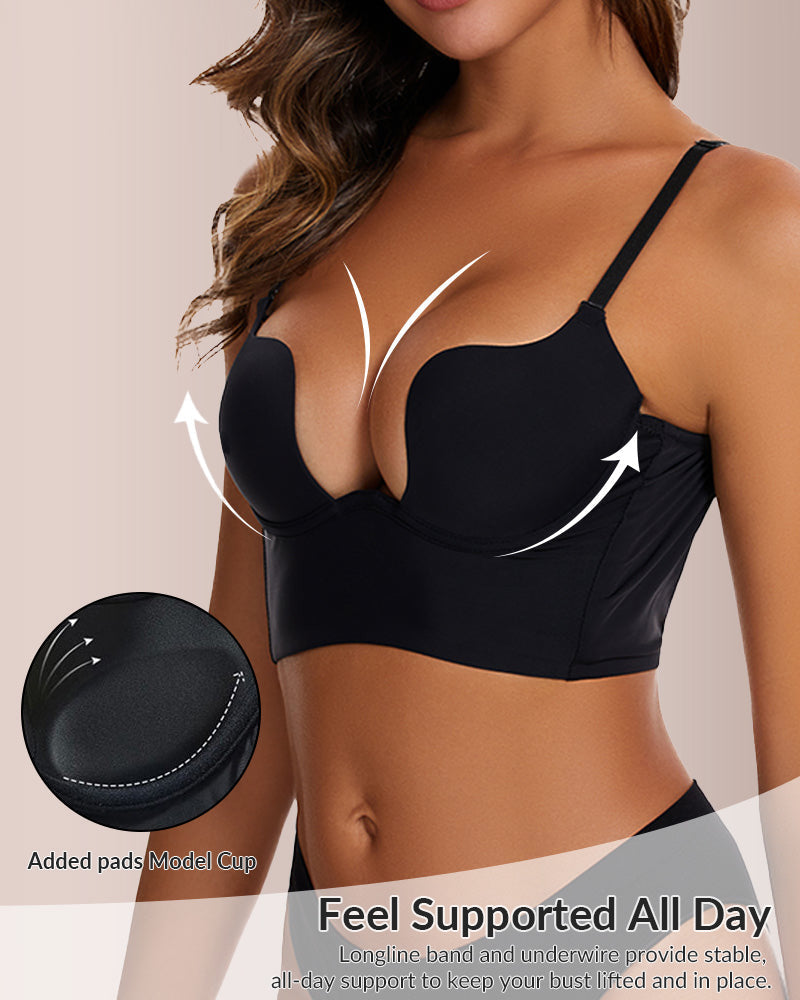 Low Cut U-Shape Backless Push Up Bra with Plunge Support