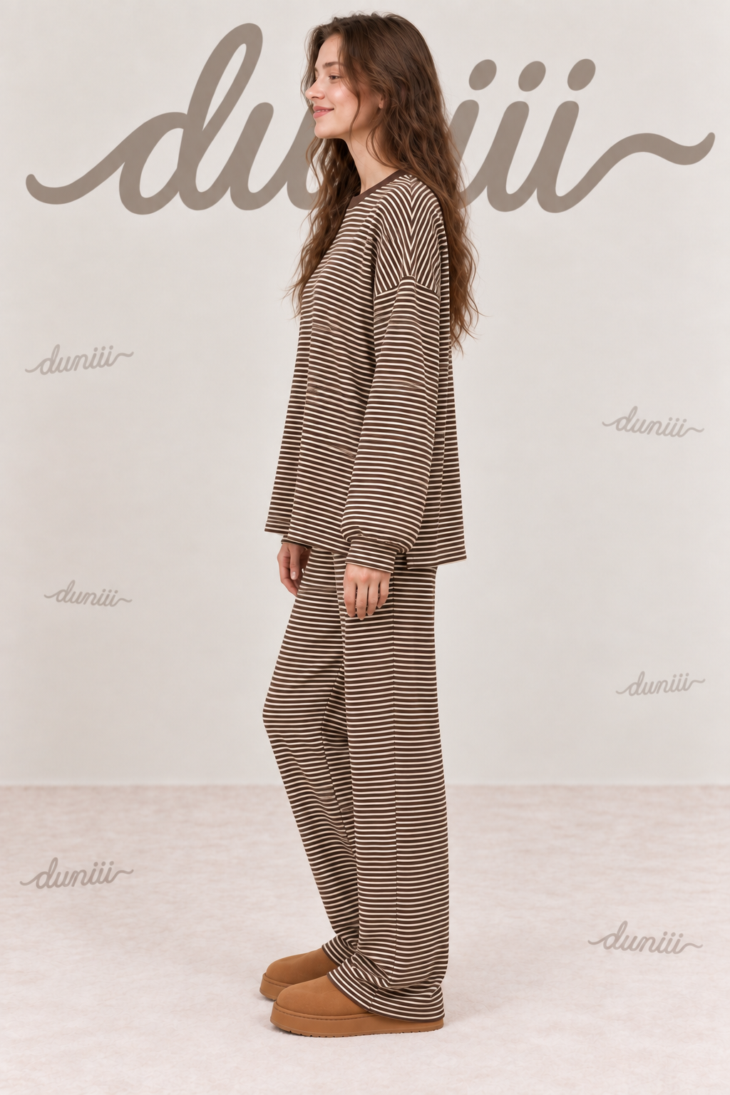 Duniii Striped Cotton Long Sleeve Lounge Set