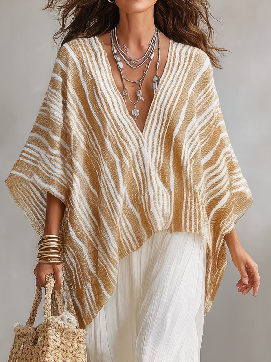Textured Knit Poncho & Maxi Skirt Two-Piece Set