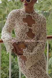 Crochet Knit Cutout Maxi Dress – Reversible Long Sleeve