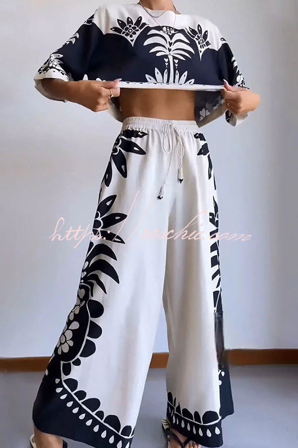 Ensemble haut ample et pantalon à jambes larges à imprimé ethnique | Vacances