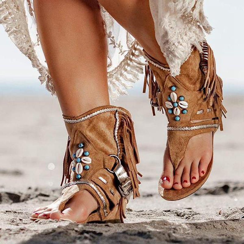 Retro Tassel Beach Sandals for Women – Casual Roman Style