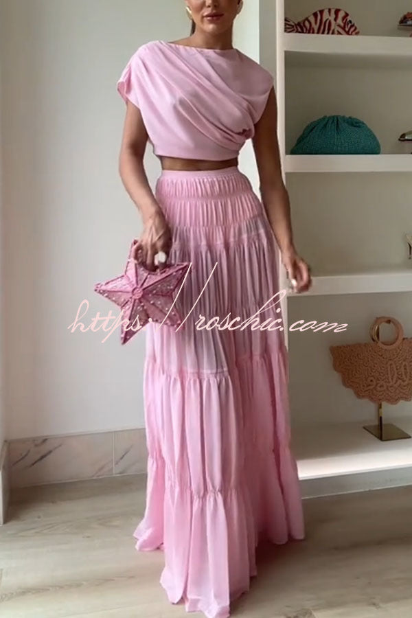 Chiffon Layered A-Line Maxi Skirt with Elastic Waist