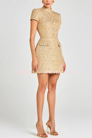 Tweed Pearl Button Mini Dress with Pockets