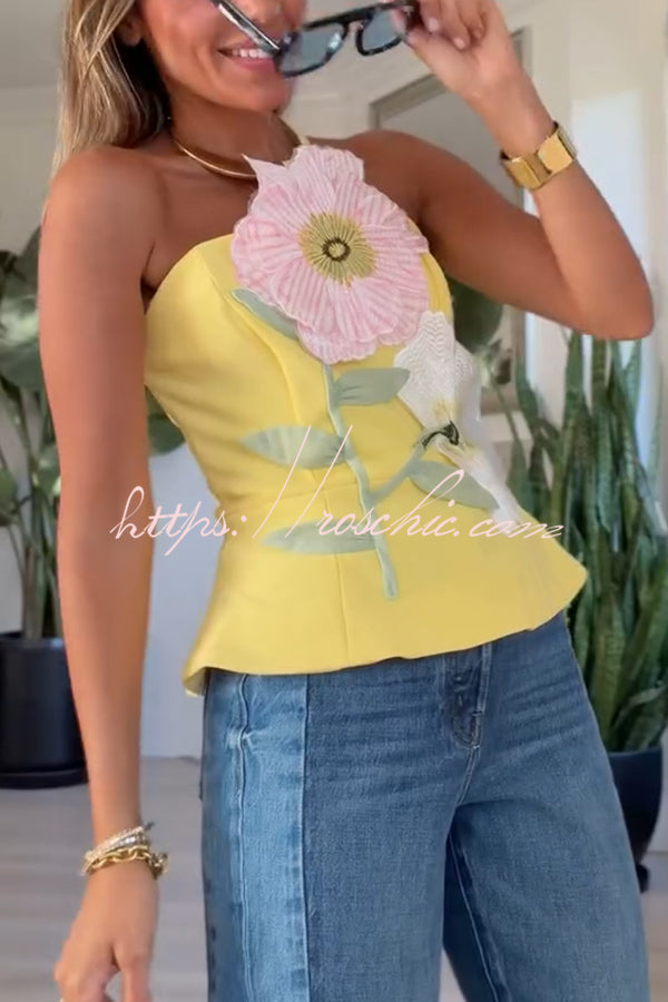 Floral Appliqué Off Shoulder Tank Top – Waist Length