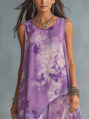 Lavender Floral Sleeveless Maxi Dress – Flowing A-Line