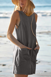 Linen Blend Sleeveless Romper with Pockets – Loose Fit