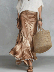 Champagne Ivory Boho Knit Top & Satin Maxi Skirt Set