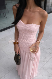 Floral Chiffon Strapless Maxi Dress – Off Shoulder Party Gown