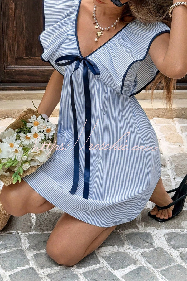 Striped Sleeveless V-Neck Mini Dress – Loose Fit Vacation
