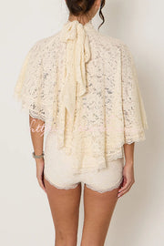 Lace Openwork Batwing Top & Slim Shorts Set – Vacation