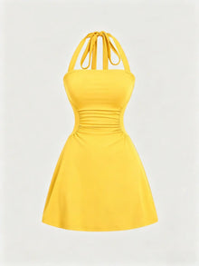 Duniii Ruched Halter A-Line Mini Dress