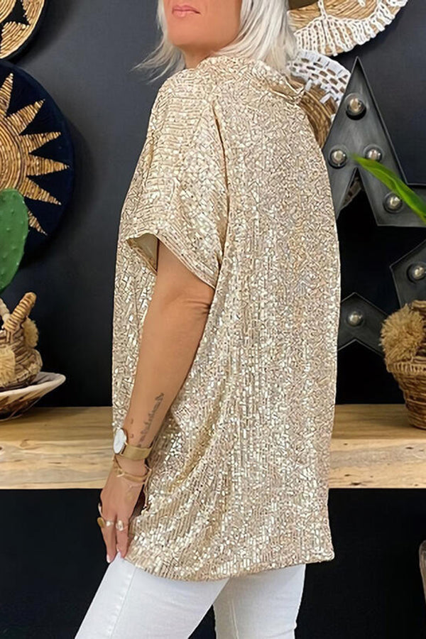 Women's Sequin V-Neck Loose Fit Party Top