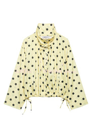 Polka Dot Loose Jacket with Stand Collar & Bow Tie Detail