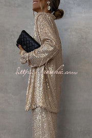 Sequin Open Front Long Sleeve Drape Coat