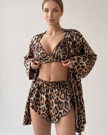 Duniii Leopard Print 3-Piece Pajama Set with Robe