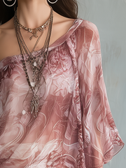 Rose Marble Print Off-Shoulder Blouse | Flowy & Feminine