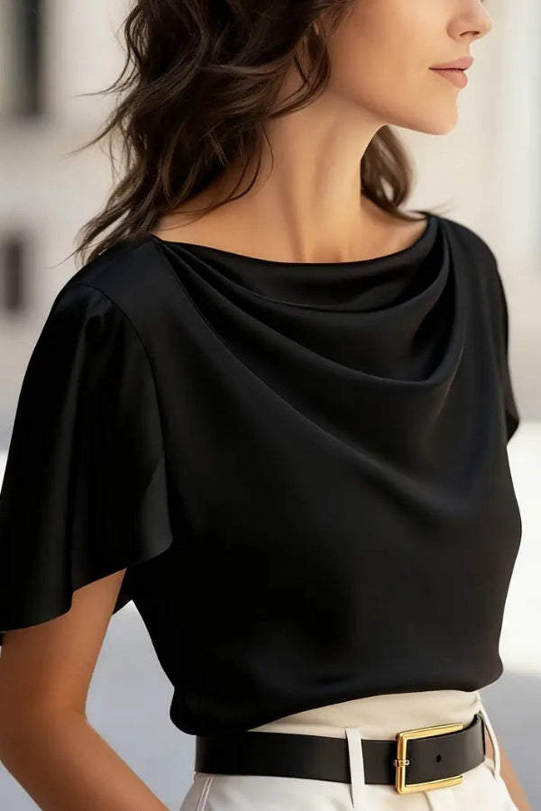 Satin Drape Short Sleeve Top – Casual Loose Fit